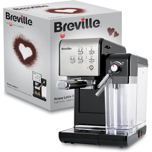 116249 - BREVILLE Prima Latte II VCF108X, Makinë për Espresso, Late dhe Kapuçino, me Pompë Profesionale 15-Bar dhe Shkumëzues për Qumësht, Ngjyra Argjendtë