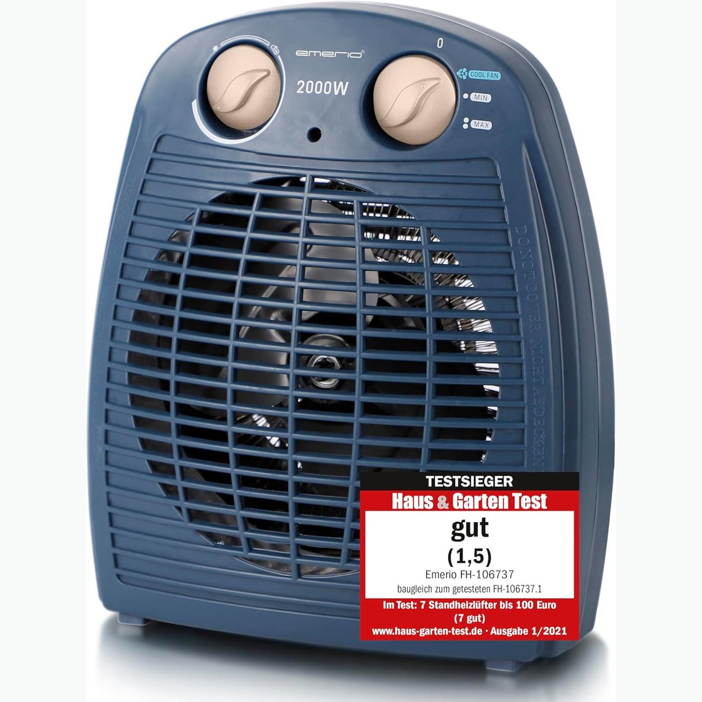 162749 - EMERIO Ngrohës me Ventilator, Fuqia 2000W, Kapacitet 25m², 2 Nivele Ngrohjeje + Funksion Ventilatori, Termostat i Rregullueshëm, i Lëvizshëm, i Vogël dhe i Lehtë, me Çelës Sigurie me Hapje Lart