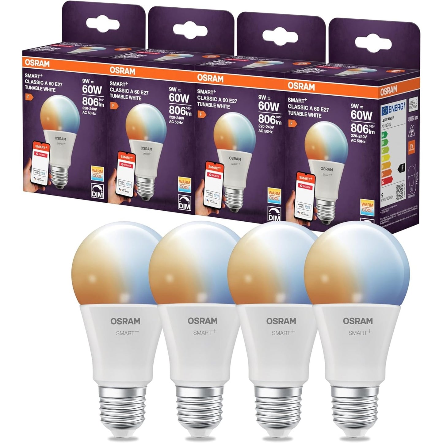 253273 - OSRAM Llampa LED SMART A60, E27, 9W, ZigBee 3.0, 2700K, kontroll aplikacioni, Alexa, Asistent Google