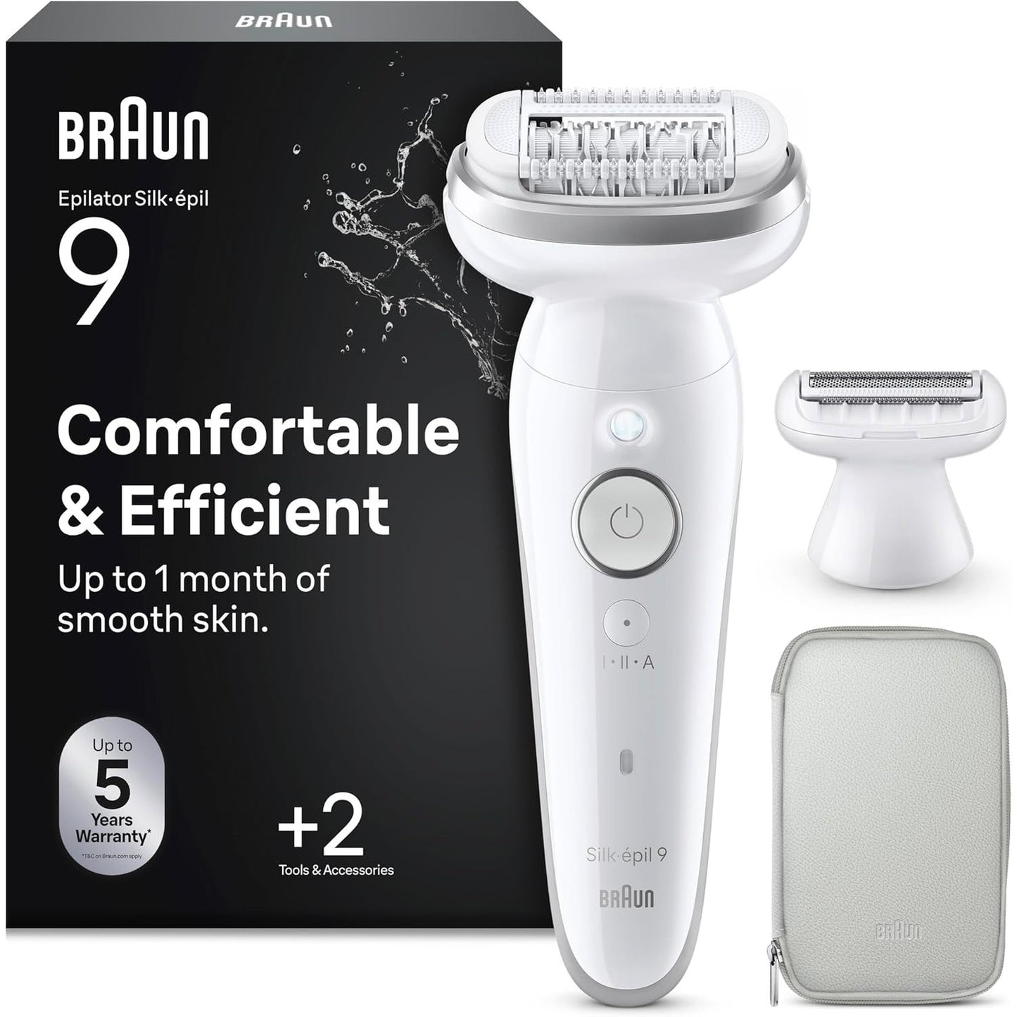 289415 - BRAUN Epilator Silk·épil 9 9-041, kokë rrotulluese, përdoret në lëkurë të thatë dhe të lagësht, përfshin aksesor epilimi dhe krehër prerës, argjendi