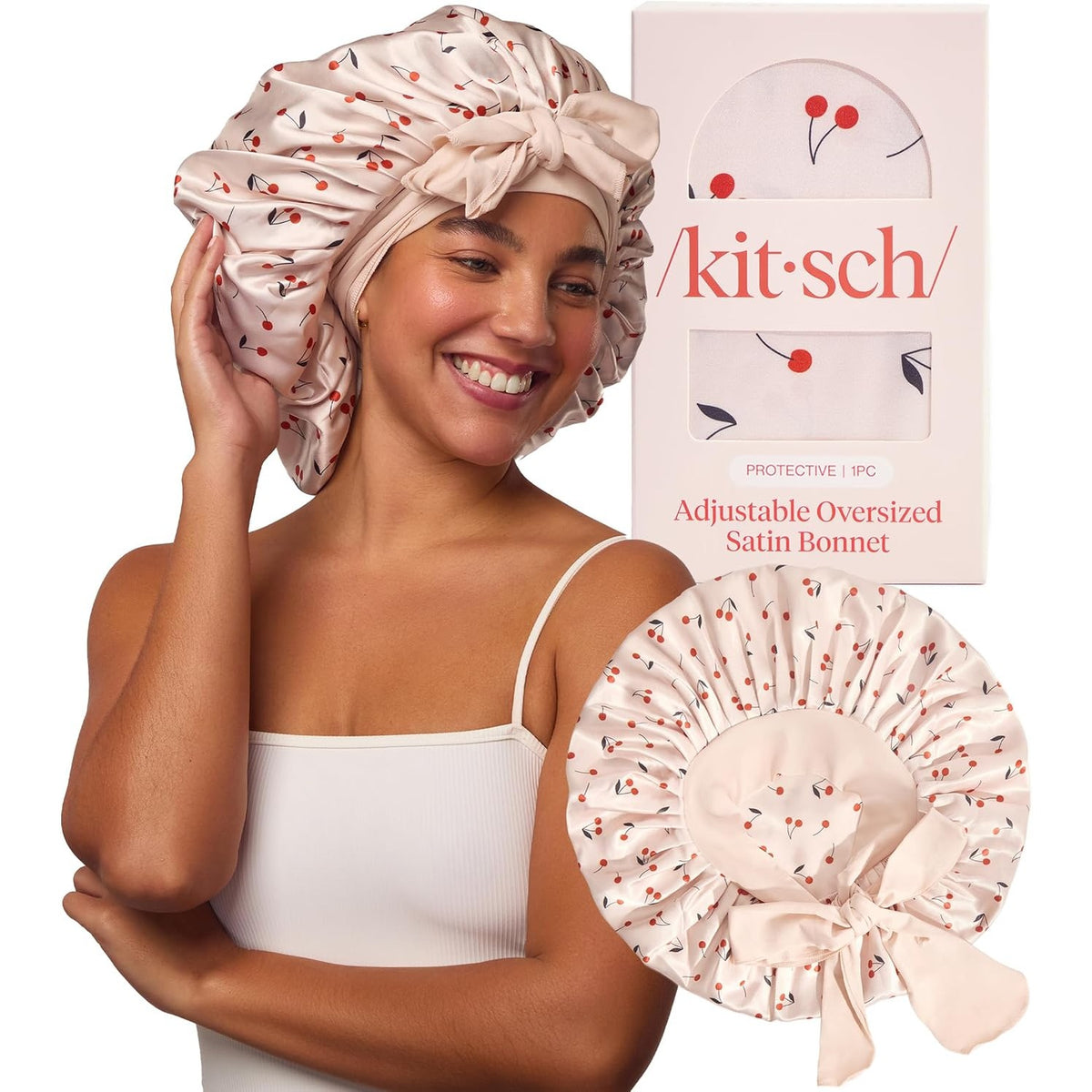 300501 - KITSCH Kapelë gjumi XL Satin, më e butë se mëndafshi, përshtatje e sigurt, rregullueshme, parandalon këputjen dhe ngatërrimin