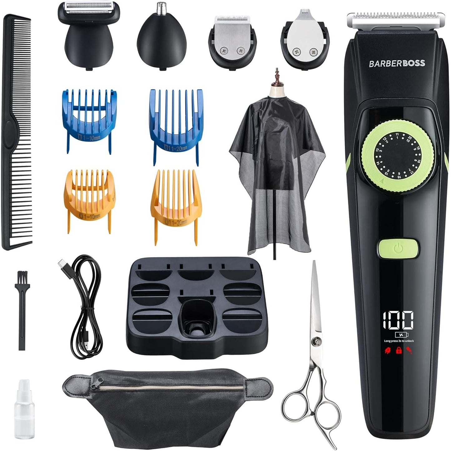 316283 - BARBERBOSS Prerëse mjekre dhe flokësh për burra (Sete kujdesi për burra, I papërshkueshëm nga uji-QR-6090)