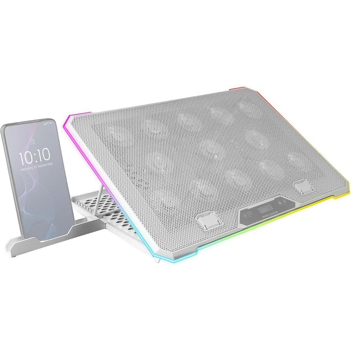 309875 - MARS GAMING MNBC13, MBËSHTETËSE LAPTOPËSH PËR NOTEBOOKË DERI NË 17", NDRIÇIM ARGB ME 10 MODALITE, 13 VENTILATORË, E BARDHË