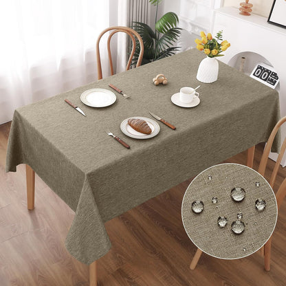 215092 - AOOHOME Mbulesë tavoline e larëshme, ngjyrë kafe, 140x240cm, mbulesë tavoline prej poliesteri, rezistente ndaj ujit
