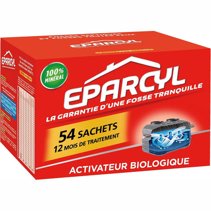 302110 - EPARCYL Trajtim 12-mujor për mirëmbajtje gropash septike, 54 Qese, veprim i menjëhershëm, parandalon erërat dhe bllokimet