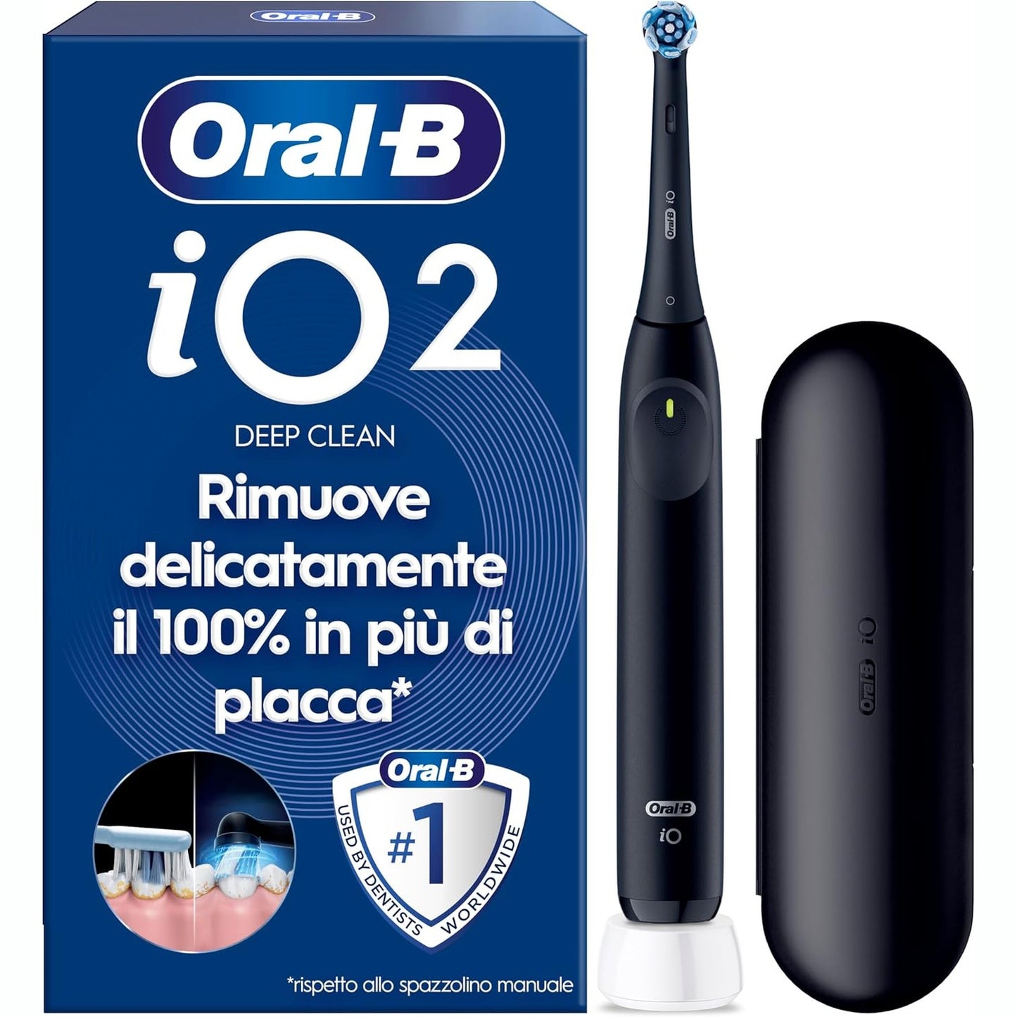 271161 - ORAL-B Furçë dhëmbësh elektrike iO 2, e zezë, 1 kokë zëvendësuese, 1 kuti udhëtimi, e butë për mishrat e dhëmbëve, efektive kundër pllakës, sensor presioni