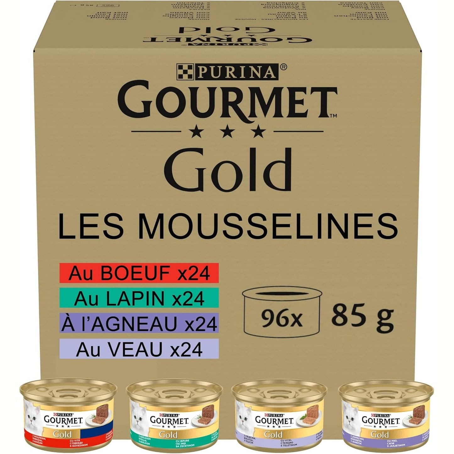 195323 - GOURMET GOLD Les Mousselines: Lepur, Viç, Qengj - Paketim 96 x 85g