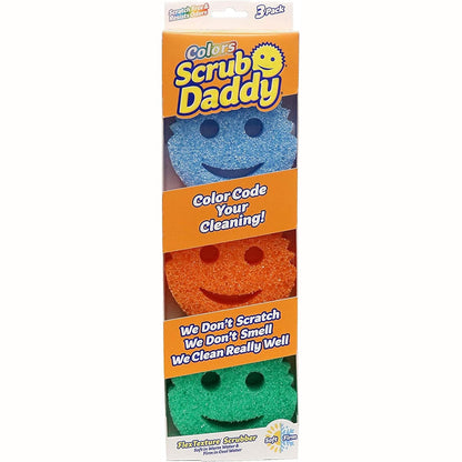 336825 - SCRUB DADDY Sfungjer Scrub Daddy Color Smiley Face, rezistent ndaj gërvishtjeve, i lahet, antibakterial dhe i ripërdorshëm, Flextexture, Pako me 3 copë