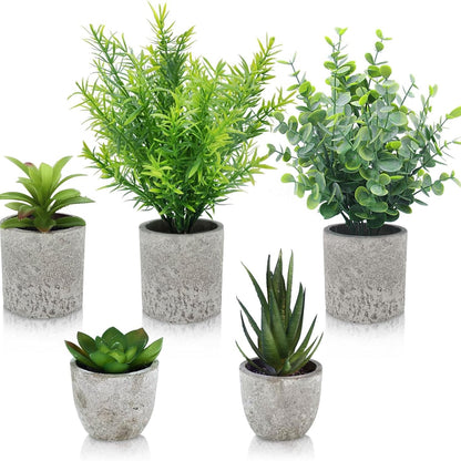 236491 - EOPUOZS Set Bimësh Artificiale 5 Pjesë: Rozmarinë, Eukalipt, Sukulente Aloe Vera, Agave, Lotus Guri, për shtëpi dhe zyrë