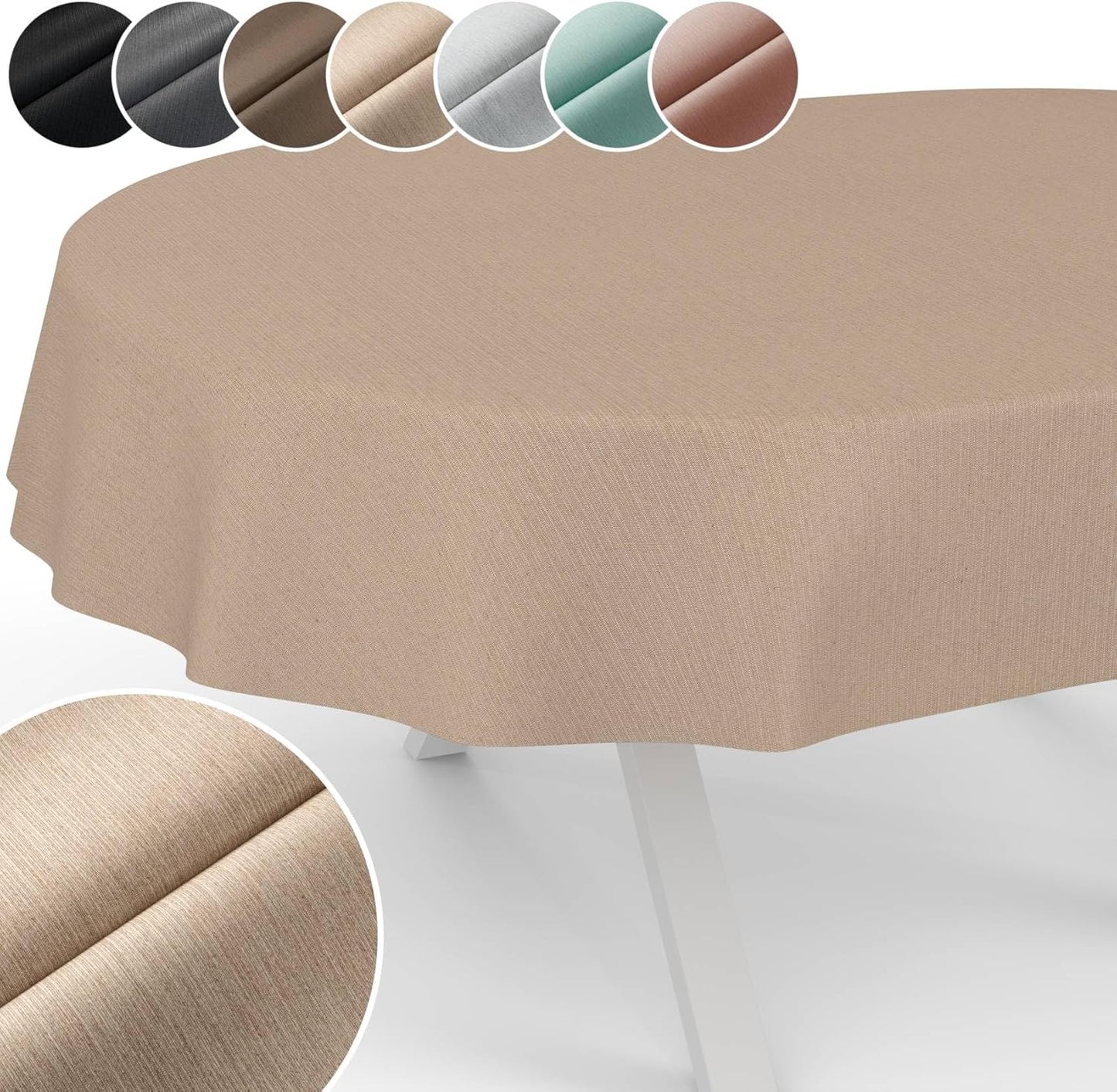 261159 - ANRO Nappe Mila në material të lahet - Jacquard - Veshje Teflon - Mirëmbajtje e lehtë - Efekt Lotusi - Rezistent ndaj papastërtisë dhe ujit - Pamje Uni Linen - Ovale - 180 x 140 cm - Skaj i prerë - I pjerrët