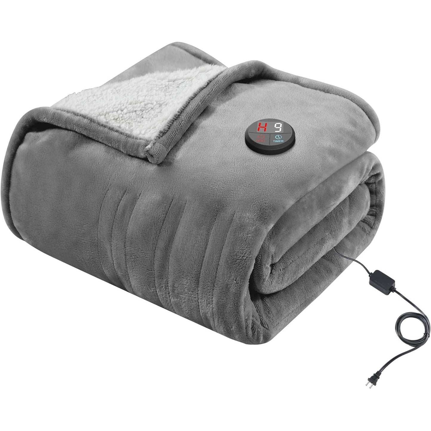 227155 - GOTCOZY Batanije Elektrike me Ngrohje 130x160cm, 10 Nivele Ngrohjeje, 9 Orë Kohëmatës Automatik për Fikje, e Larë në Lavatrice (Gri)
