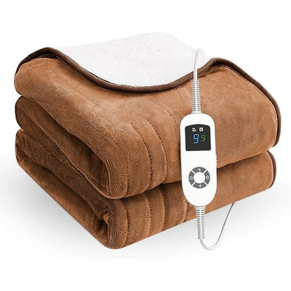 251340 - HOMLYNS Batanije elektrike me ngrohje, 180×130cm, Flanel & Sherpa, 9 cilësime temperature, fikje automatike, ngjyrë kafe