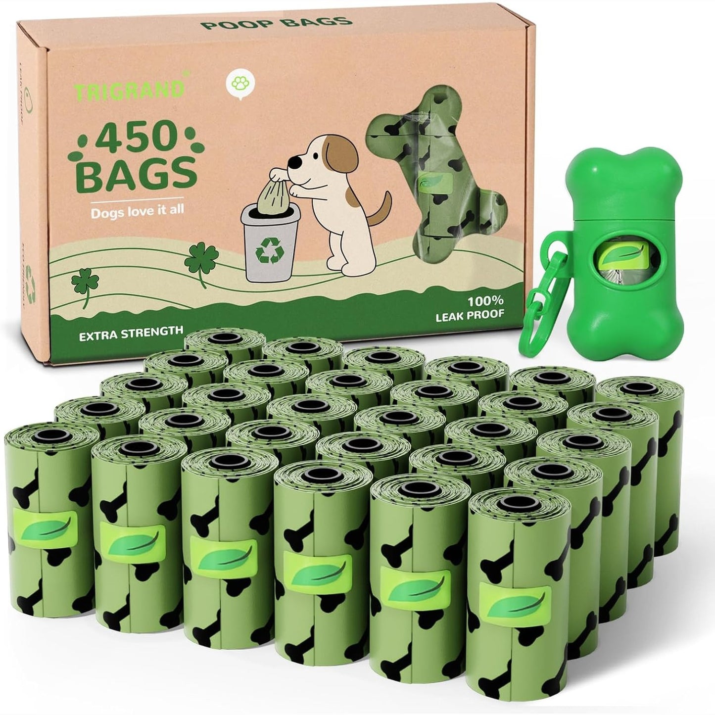 225274 - Qese për jashtëqitje qensh, 450 qese, të trasha dhe të papërshkueshme nga rrjedhjet, me dozator, jeshile