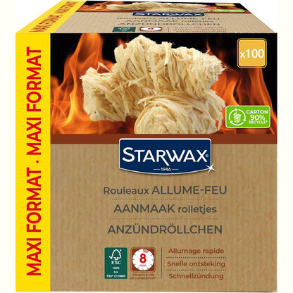 168320 - STARWAX - Ndezës Zjarri BBQ & Oxhak, Digjet deri në 8 minuta, Nuk prish Shijen e Ushqimit, Materiali - Dru, Sertifikuar nga FSC®, Pako me 100 copë