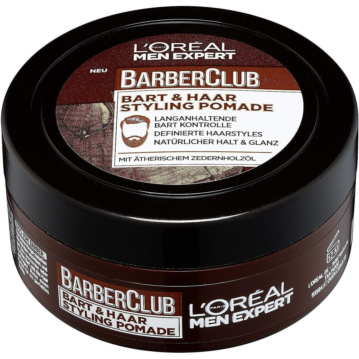 322069 - L'OREAL MEN EXPERT Pomadë për stilimin e mjekrës, dyllë flokësh dhe mjekre, 75 ml, me aromë druri dhe vaj esencial kedri, Barber Club