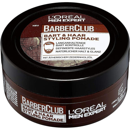 322069 - L'OREAL MEN EXPERT Pomadë për stilimin e mjekrës, dyllë flokësh dhe mjekre, 75 ml, me aromë druri dhe vaj esencial kedri, Barber Club