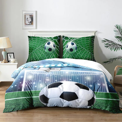 184083 - YZEHOMIJIA Set Çarçafësh Futbolli për Fëmijë, 140x200 cm, Mikrofibre, Lavues në Lavatriçe, Hipoalergjike, Dizajn i Printuar 3D + 2 Mbulesa Jastëku, 65x65 cm (F1×140)