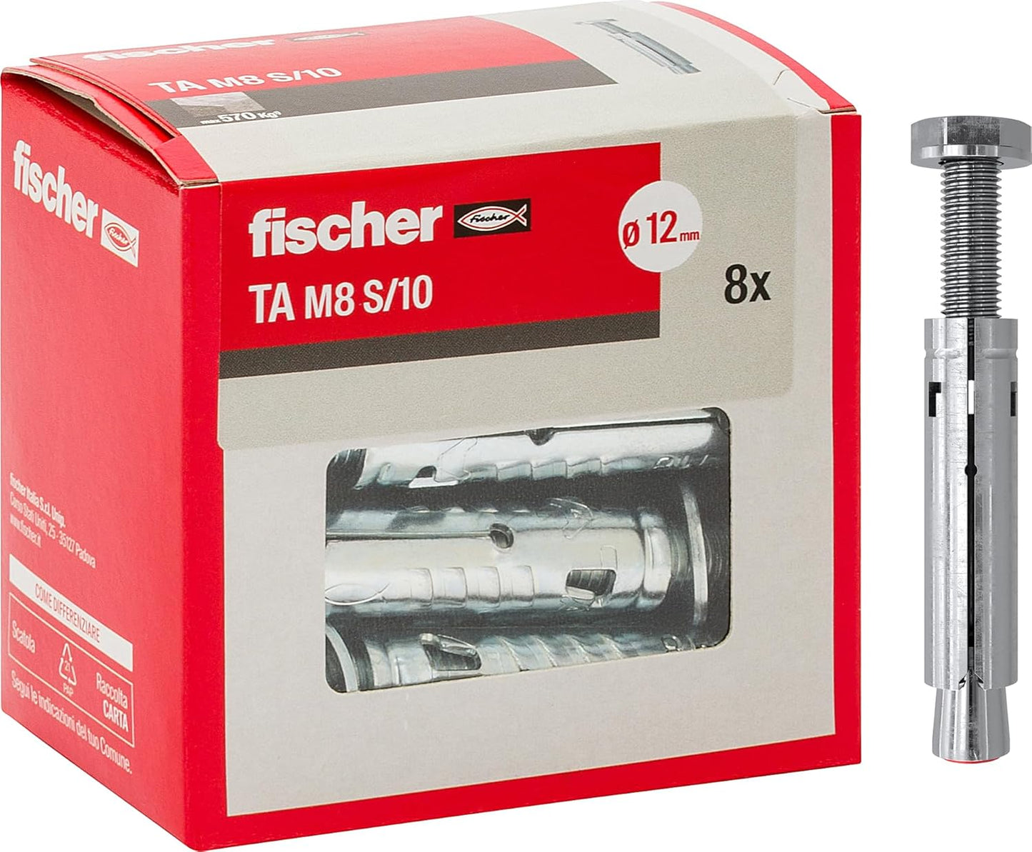 263135 - FISCHER - Spirancë me Prizë për Punë të Rënda TA M8 S/10, Çelik Inoks të Galvanizuar, me Vida/Kuti me 8