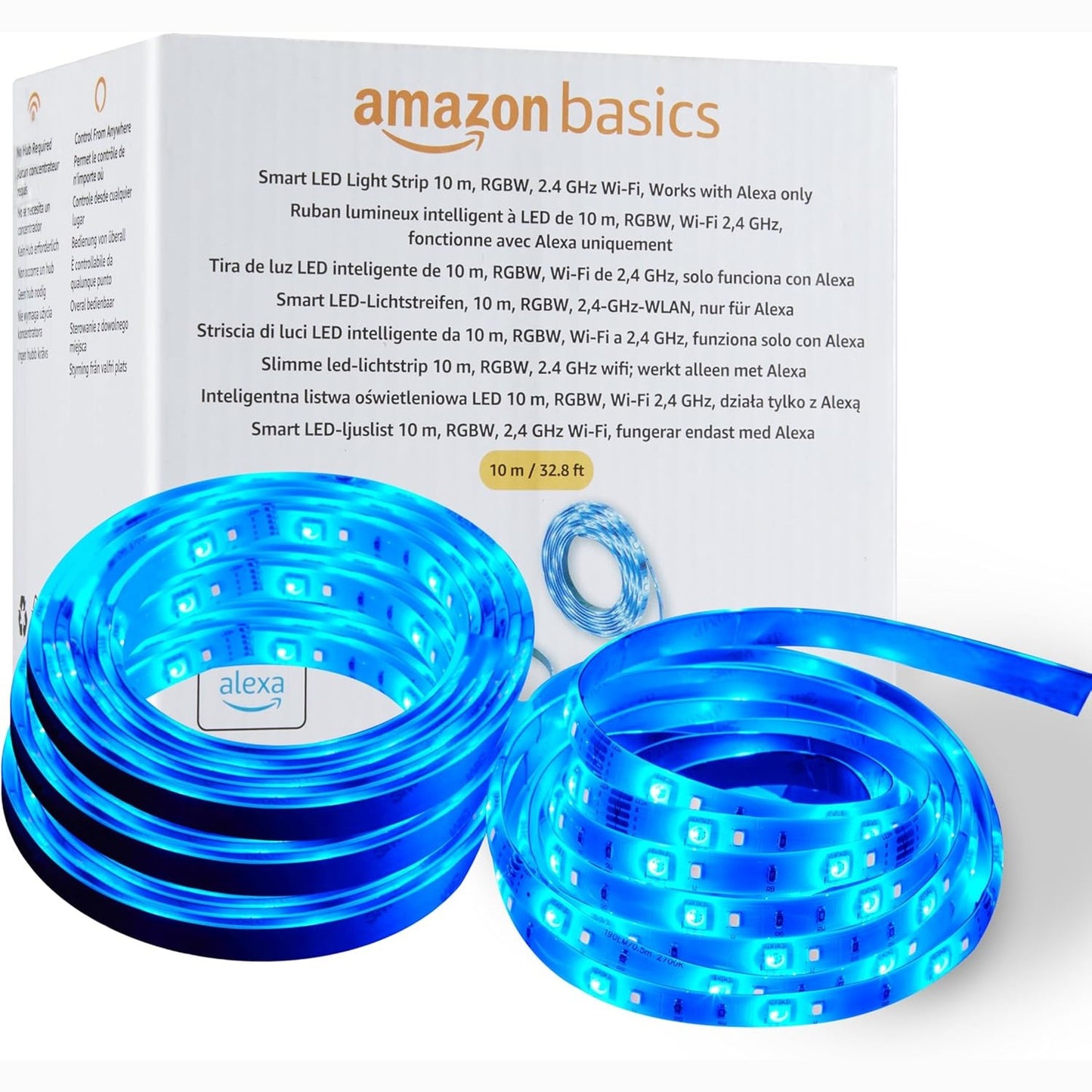 213867 - AMAZON BASICS Shirit ndriçimi inteligjent LED 10m, RGBW, funksionon vetëm me Alexa
