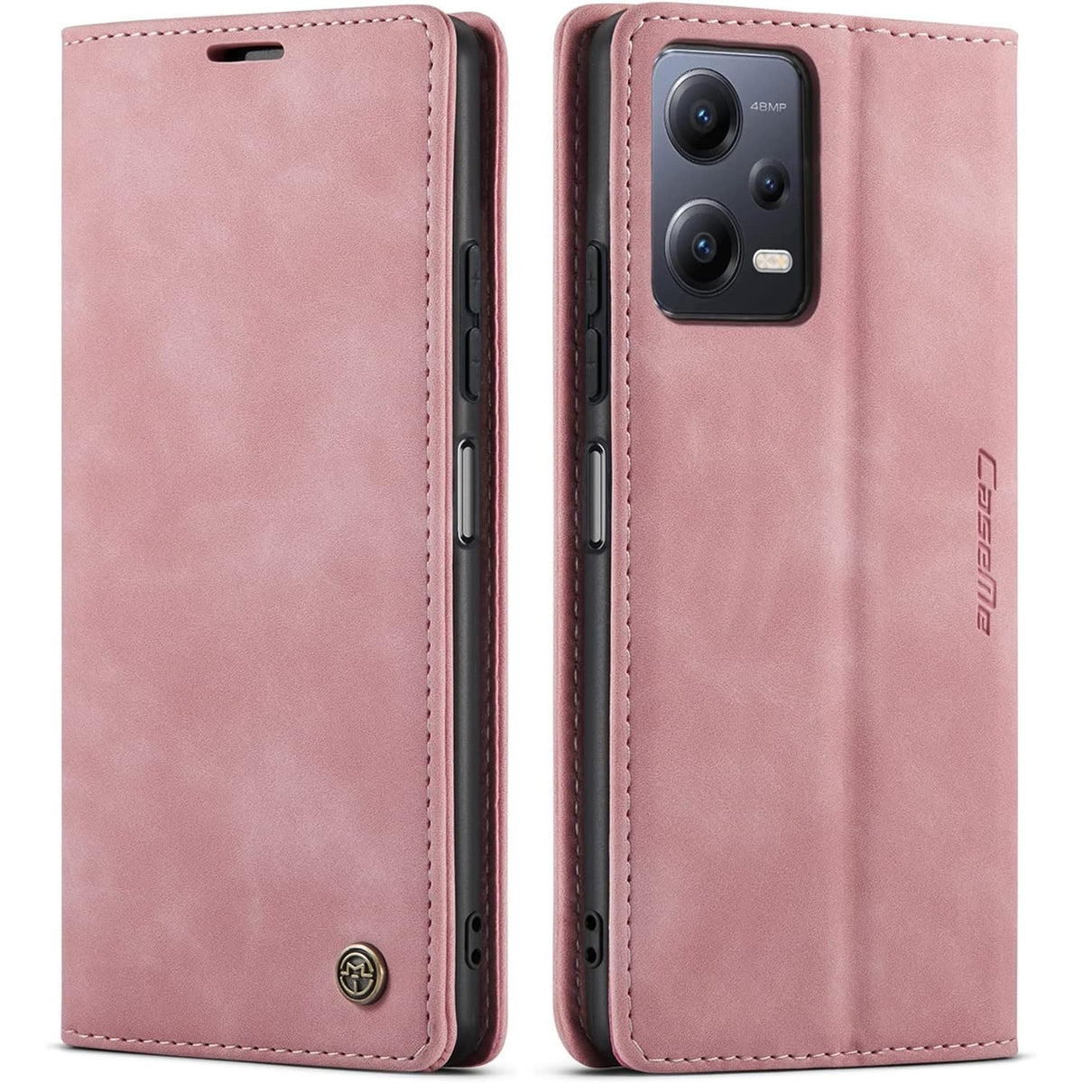 320590 - CHOCOYI Mbrojtëse lëkure për Xiaomi Poco X5 5G/Xiaomi Redmi Note 12 5G, Mbrojtëse prej lëkure PU, Mbyllje magnetike, Vende për karta, Funksion mbështetëse - Rozë