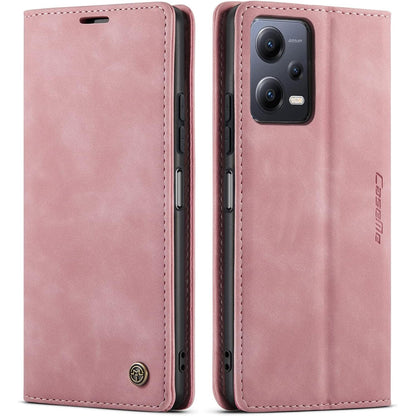 320590 - CHOCOYI Mbrojtëse lëkure për Xiaomi Poco X5 5G/Xiaomi Redmi Note 12 5G, Mbrojtëse prej lëkure PU, Mbyllje magnetike, Vende për karta, Funksion mbështetëse - Rozë