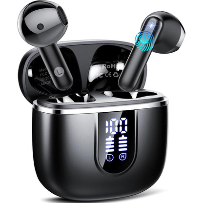 266474 - Kufje pa tel Bluetooth 5.3 me 4 mikrofonë, mini stereo me bas të thellë, ekran LED, riprodhim 36-orësh