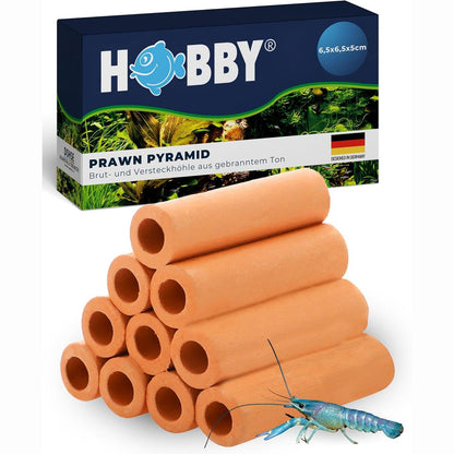 230055 - HOBBY Aquaristik Piramida e Karkalecave 4-3-2-1 6.5 x 6.5 x 5 cm, Shpellë për shumim dhe fshehje, argjilë e pjekur