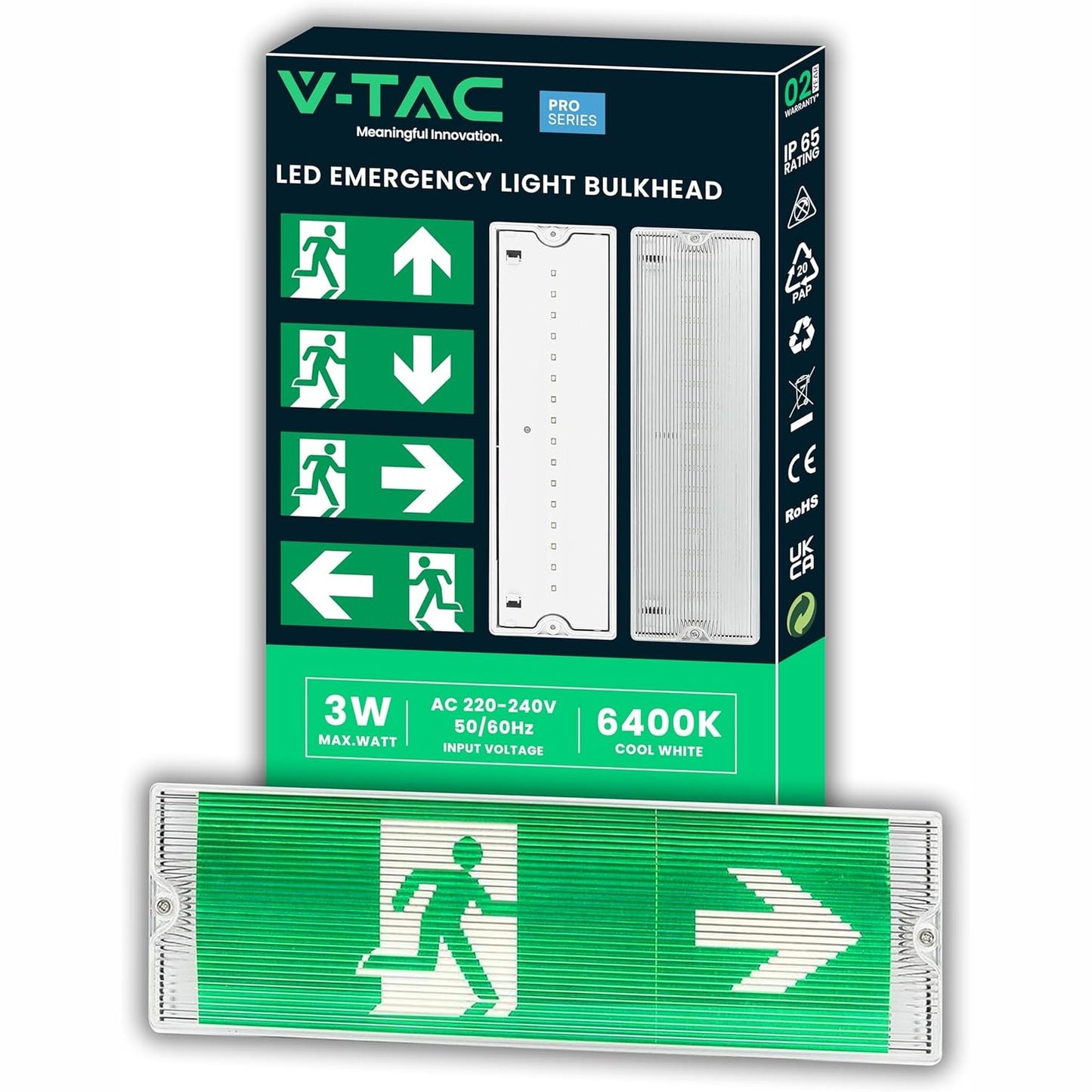 245816 - V-TAC Dritë emergjence LED 3 W për montim në tavan dhe mur, jetëgjatësia e baterisë 3 orë, IP65, 4000 K