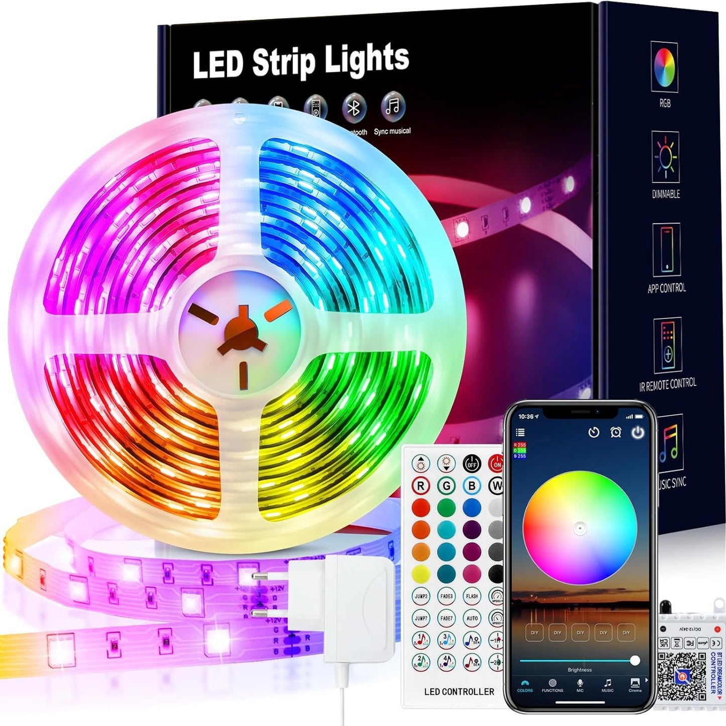 241505 - VKH Shirit LED 10m, Bluetooth RGB Vetëngjitës me Telekomandë dhe Aplikacion