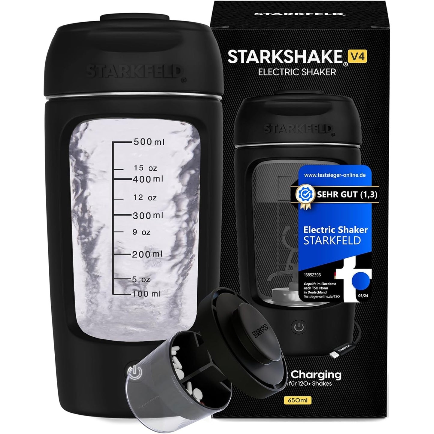 239437 - STARKSHAKE® V4 Mikser elektrik proteinash 8000 RPM USB-C Mbi 120 miksera përfshirë STARKPOD I ZI
