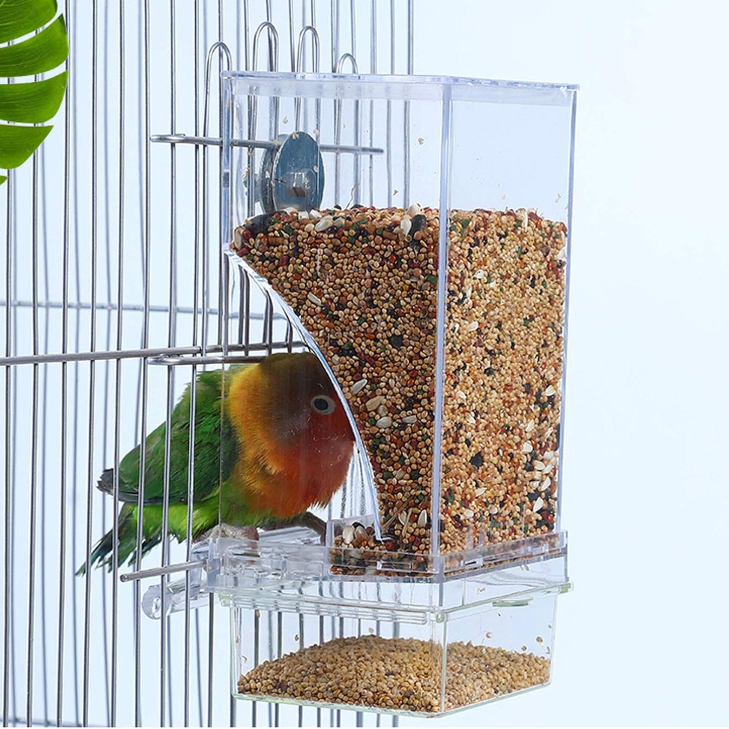 225203 - HAMILEDYI Ushqyes automatik për kafaz zogjsh No Mess, akrilik, transparent, për fara, enë ushqimi, për zogj të vegjël dhe të mesëm