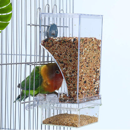 225203 - HAMILEDYI Ushqyes automatik për kafaz zogjsh No Mess, akrilik, transparent, për fara, enë ushqimi, për zogj të vegjël dhe të mesëm