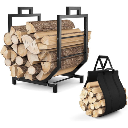 208550 - MUTOOL Raft Druri për Zjarr me Mbështetëse Kanavacë, Material Metalik Fortë, Përdorim Brenda dhe Jashtë, Ruajtje Druri për Oxhak, Ngjyrë e Zezë