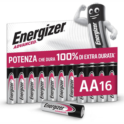 277065 - ENERGIZER Advanced Bateri AA (Pako me 16 copë) - Bateri alkaline 1.5V - Jetëgjatësi 10-vjeçare - Prodhuar në BE - Paketim 100% pa plastikë