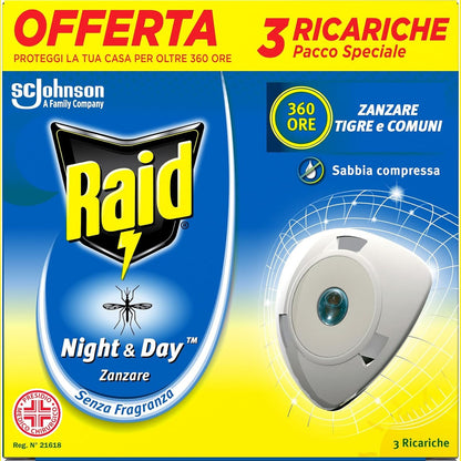 312440 - RAID Night & Day - Repelent i Kompresuar kundër Mushkonjave për Brendësi, Pa Erë, 3 Mbushje