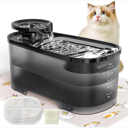 207156 - QEXREED Shatërvan uji për Macet dhe Qentë, Kapacitet 2.5L, i Heshtur, me Filtër Karboni të Aktivizuar, Rezervuar Uji Transparent