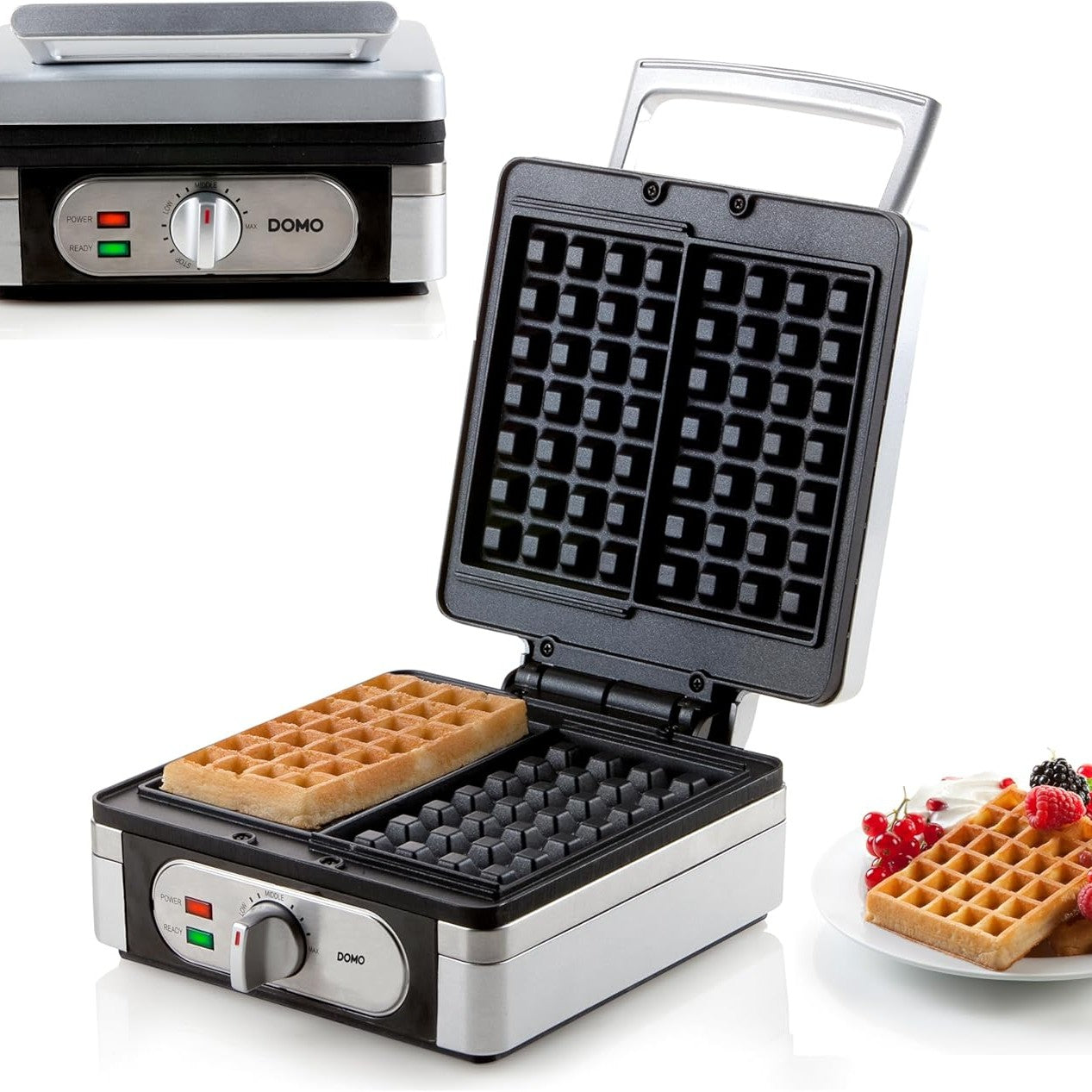 162384 - DOMO Makinë për Përgatitjen e Vaflave DO9047W/N, 1400 Vat, Për Vafla Katrore Belge/Bruksel të Thrasha