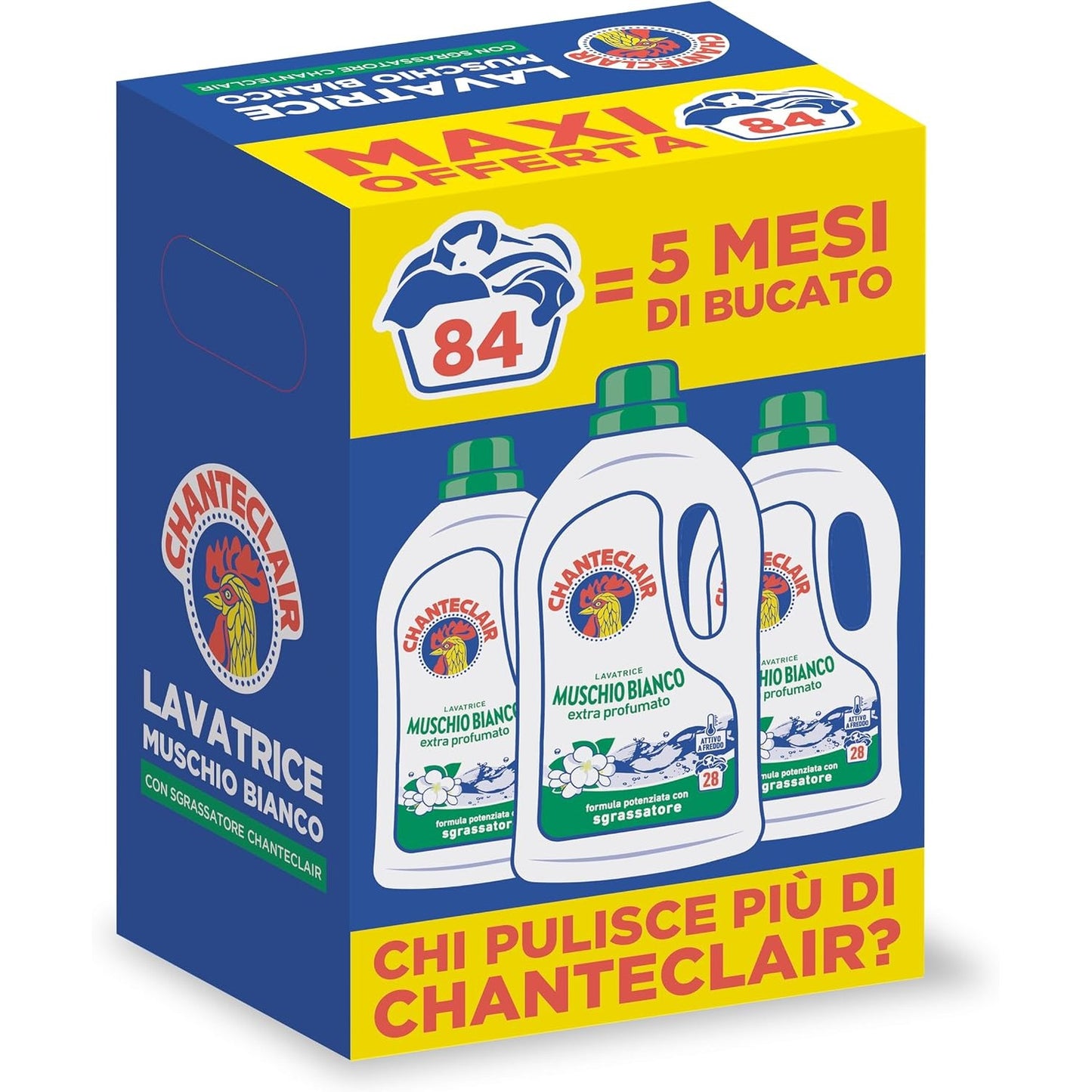 272131 - CHANTECLAIR Detergjent për lavatriçe, me aromë myshku të bardhë, formulë e koncentruar, me degresues të vërtetë yndyre - 3 shishe 1260 ml