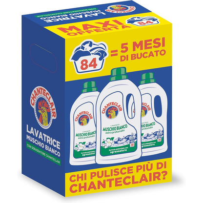 272131 - CHANTECLAIR Detergjent për lavatriçe, me aromë myshku të bardhë, formulë e koncentruar, me degresues të vërtetë yndyre - 3 shishe 1260 ml