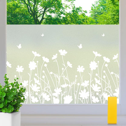 247435 - Aurathon Fletë dritareje Privacy 75x200cm, opake me model lulesh, rezistente ndaj UV dhe nxehtësisë