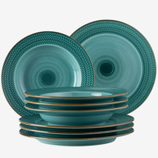 170138 - PROSPERO - Set Pjatash Premium për 4 Persona, 8 Pjesë, Stil Vinazh Modern, Blu, Prej Porcelani të Qëndrueshçmë