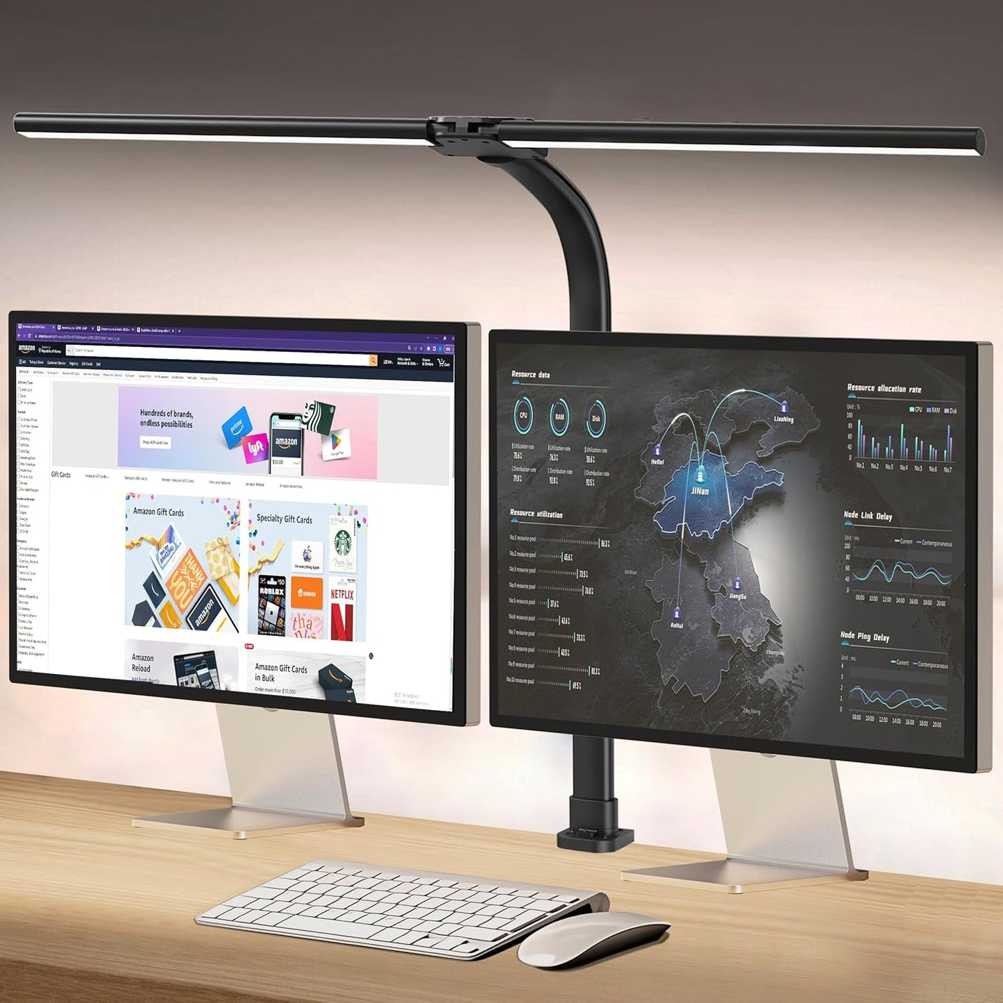 214287 - Llambë tavoline LED me dy koka, 24W, 80cm, e fiksueshme, 5 ngjyra, 5 nivele ndriçimi