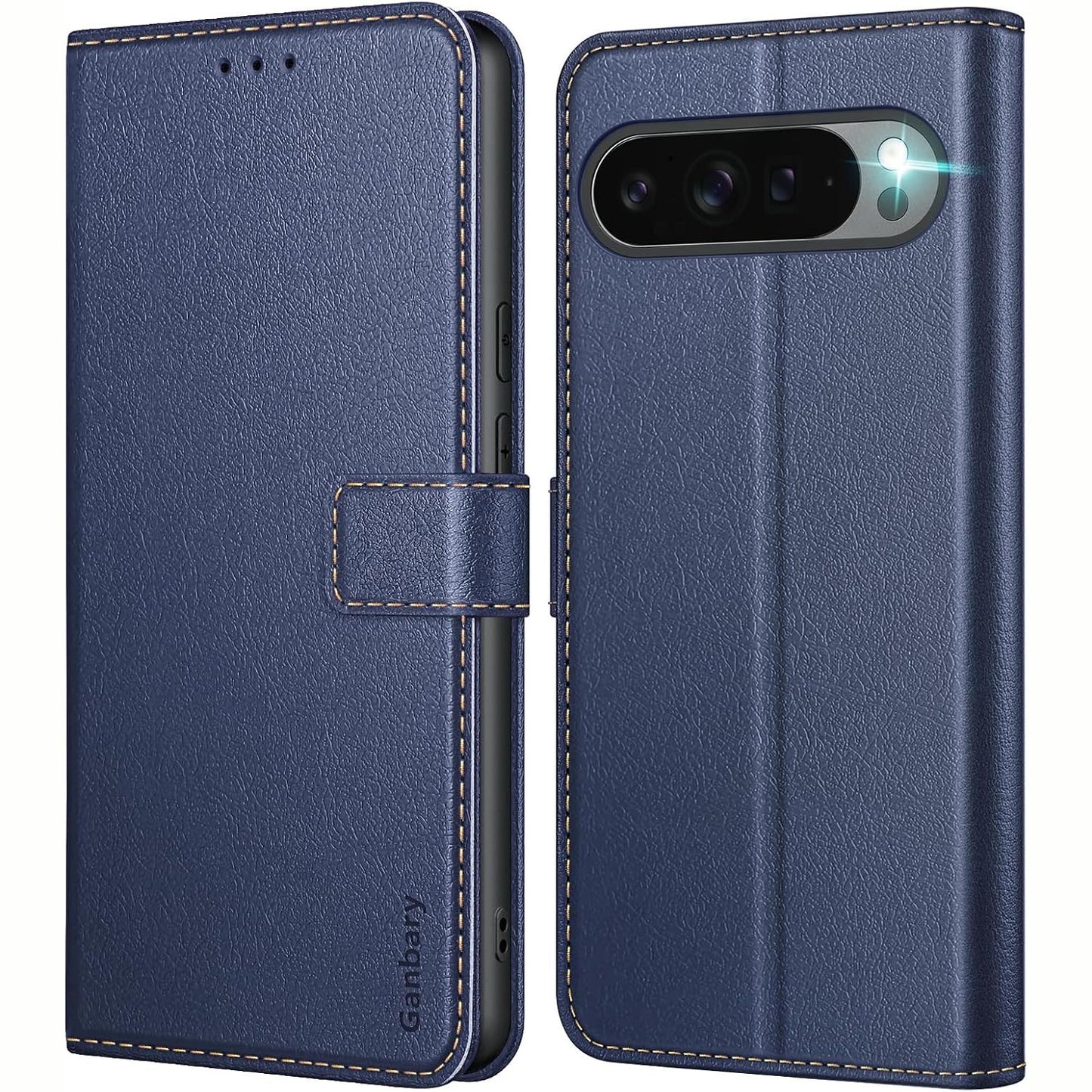 277162 - GANBARY Mbrojtëse telefoni për Google Pixel 10/10 Pro, Mbrojtëse lëkure premium, me palim, mbyllje magnetike, funksion mbështetës - Blu e errët