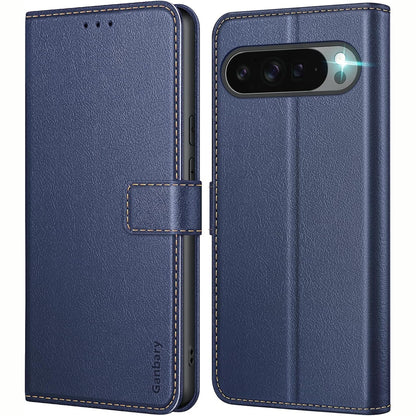 277162 - GANBARY Mbrojtëse telefoni për Google Pixel 10/10 Pro, Mbrojtëse lëkure premium, me palim, mbyllje magnetike, funksion mbështetës - Blu e errët