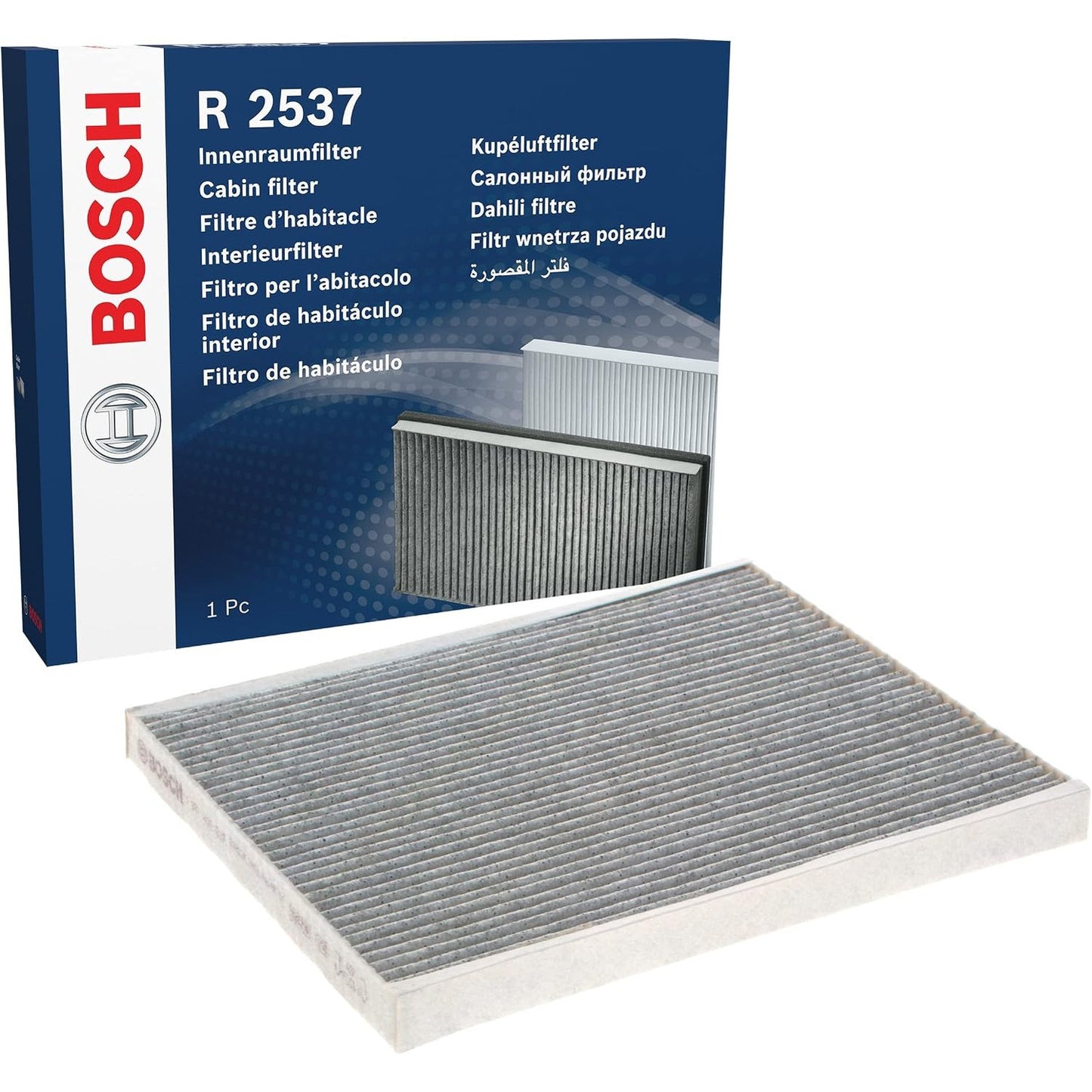 322639 - Bosch Filtri i kabinës me karbon të aktivizuar R2537, filtër zëvendësues, kundër aromave të këqija, polenit dhe pluhurit