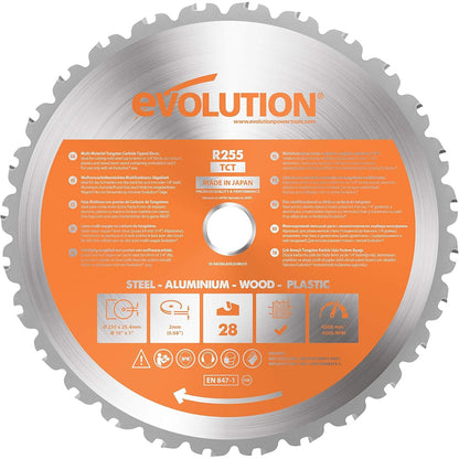 313112 - EVOLUTION POWER TOOLS Teh Tungsteni Karbid për Prerje Shumëmaterialesh, 28 Dhëmbë - 255 mm - R255TCT-28T