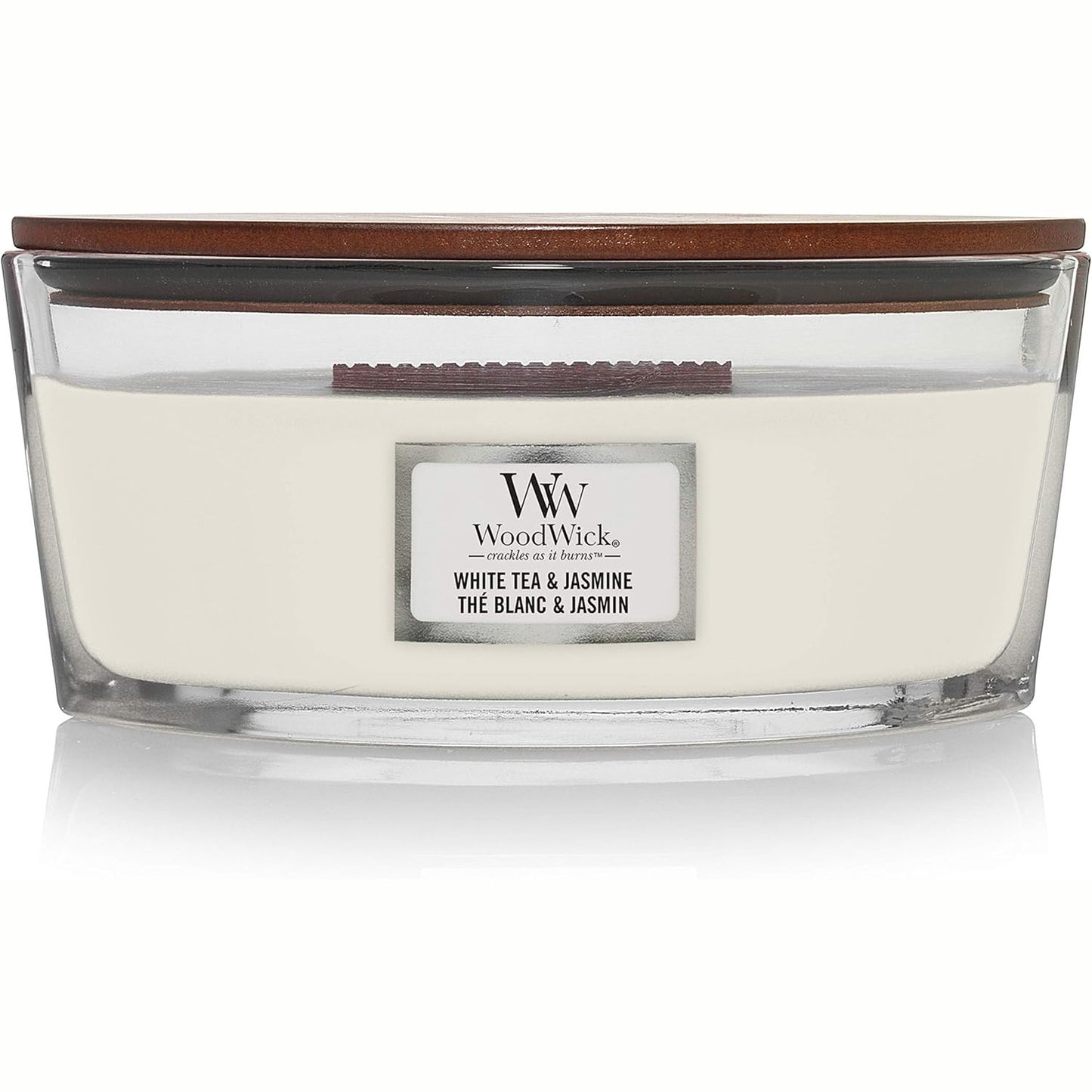 217858 - WoodWick Qiri aromatik Ellipse | Çaj i bardhë dhe jasemin | Koha e djegies: deri në 50 orë