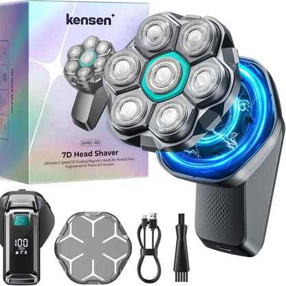 315713 - KENSEN Makinë rroje elektrike 7D për burra, jetëgjatësi baterie 100-minutëshe, IPX6 e papërshkueshme nga uji, ekran LED, USB-C, 8100 dhe 8500 RPM
