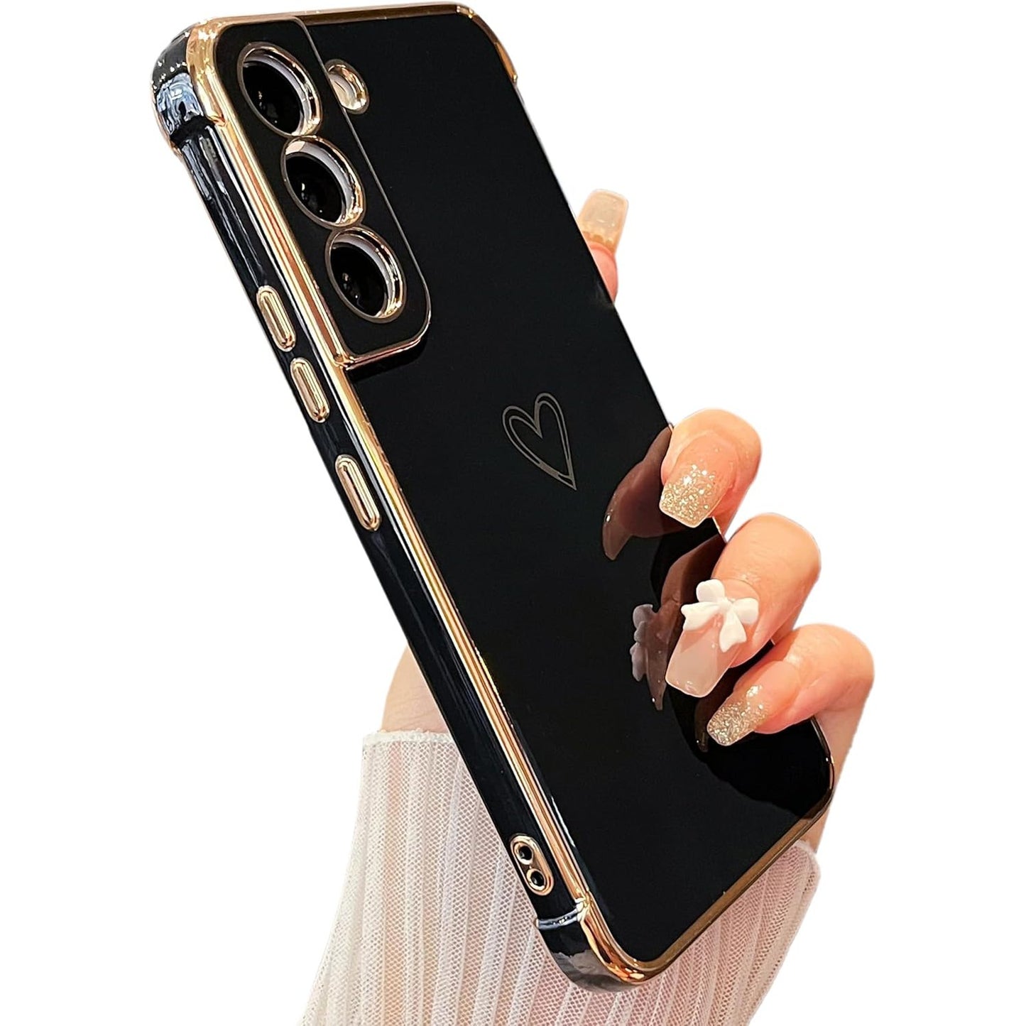 267272 - ZTOFERA Mbulesë Telefoni për Samsung Galaxy S21 5G (6.2"), Silikoni, Model Zemre me Dashuri, Skaje të Artë, Rezistente ndaj Goditjeve, Blu Sierra