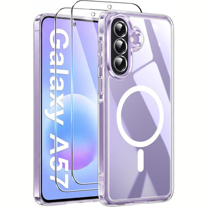 310676 - OPKIEGRN - Mbështjellëse magnetike për Samsung Galaxy A57 5G me 2 mbrojtëse ekrani prej qelqi të temperuar, e pajtueshme me MagSafe - Mbështjellëse mbrojtëse ushtarake kundër gërvishtjeve, rezistente ndaj goditjeve